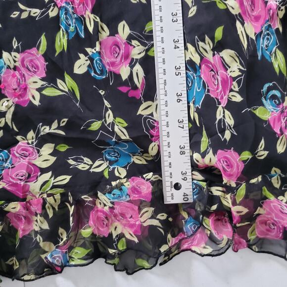 Y2K Whimsigoth Fairy Grunge Dress Womens 14 Black Floral Silk Sleeveless V-Neck - Picture 5 of 8